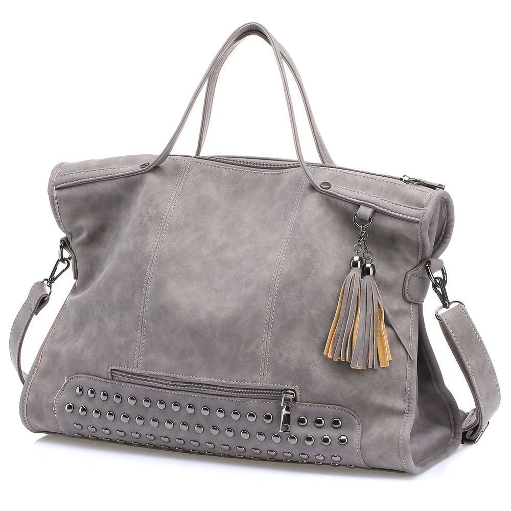 Large Rivet Purse Suede Leahter Hanbags Grey Gothic Style Crossbody :P